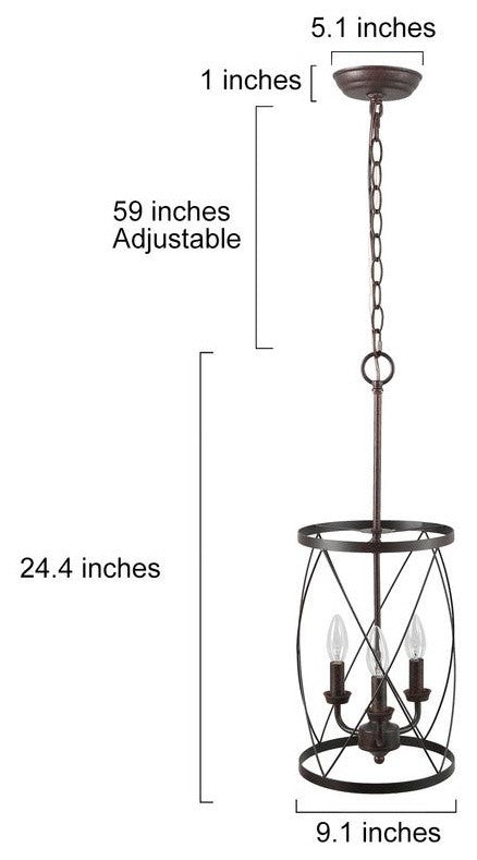 3-Light Farmhouse Chandelier, Metal Cage Foyer Pendant Light