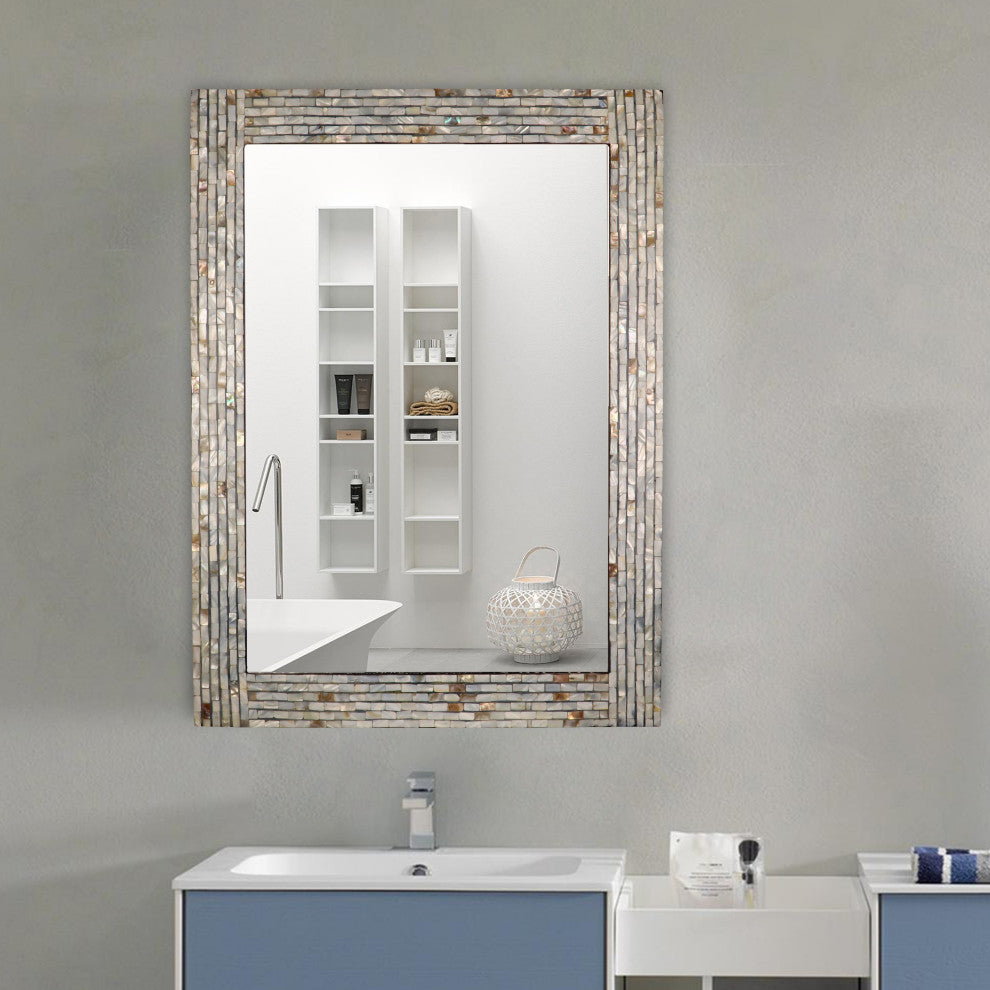 Chloe'S Reflection Seashell Finish Rectangular Framed Wall Mirror 32" Height