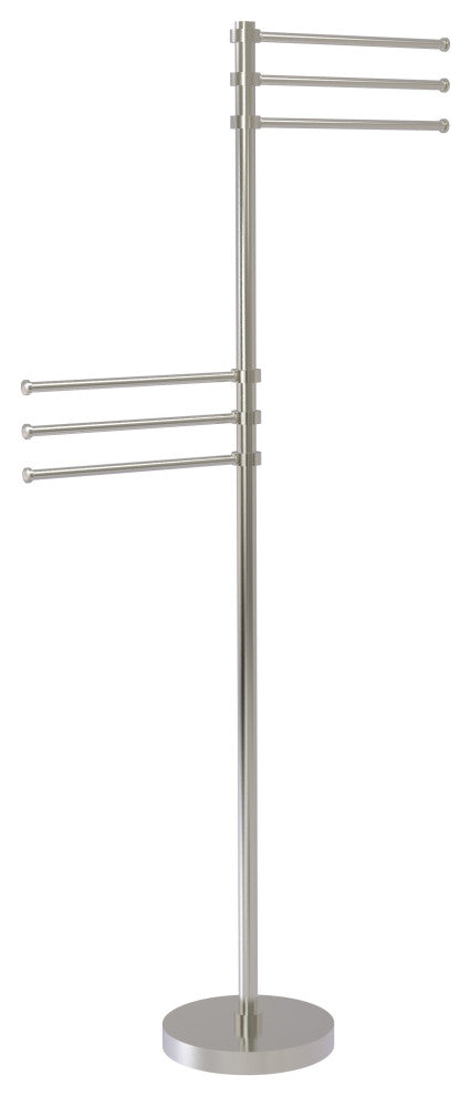 Towel Stand with 6 Pivoting 12" Arms, Satin Nickel