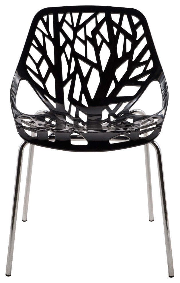 Leisuremod Asbury Plastic Stackable Dining Chair With Chromed Legs, Set of 2, Black