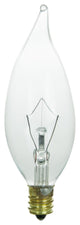 Sunlite 60 Watt Flame Tip Chandelier, Candelabra Base, Clear