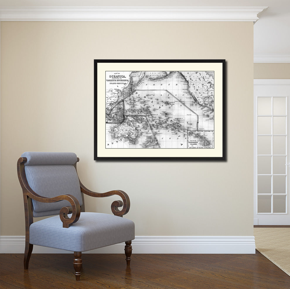 Oceania Vintage B&W Map Canvas Print, 28"x37"