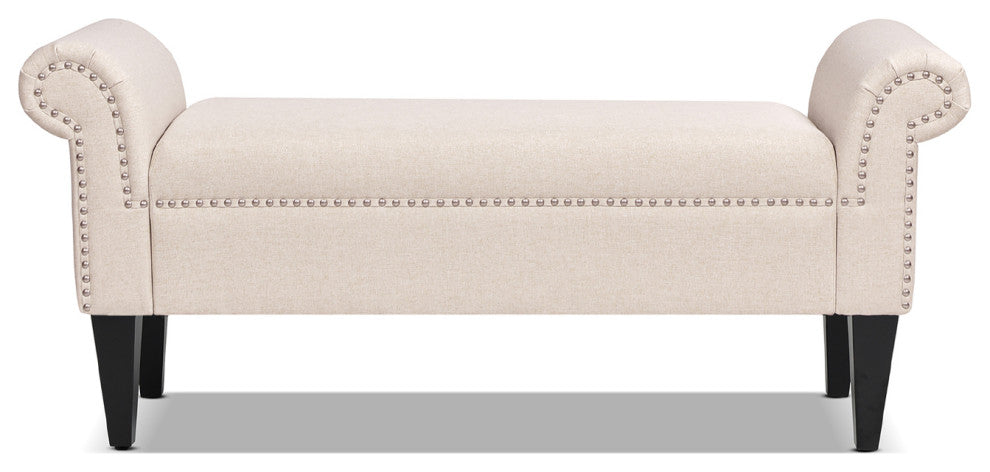 Kathy Roll Arm Entryway Accent Bench, Sky Neutral Beige Polyester