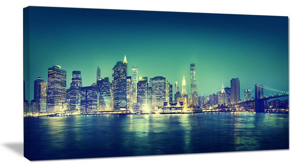 "New York City" Panorama Night Concept Cityscape Canvas Print60"x28", 1 Panel