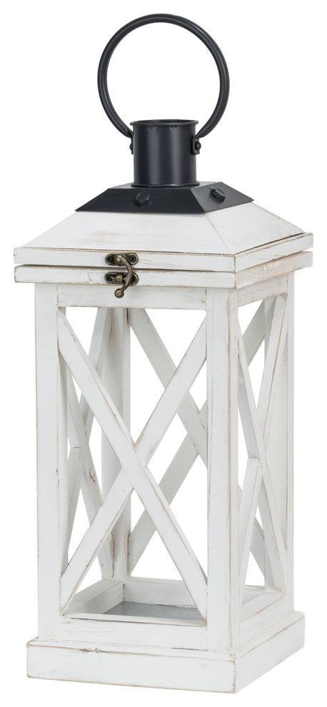Set of 2 Farmhouse Wooden Lantern, White