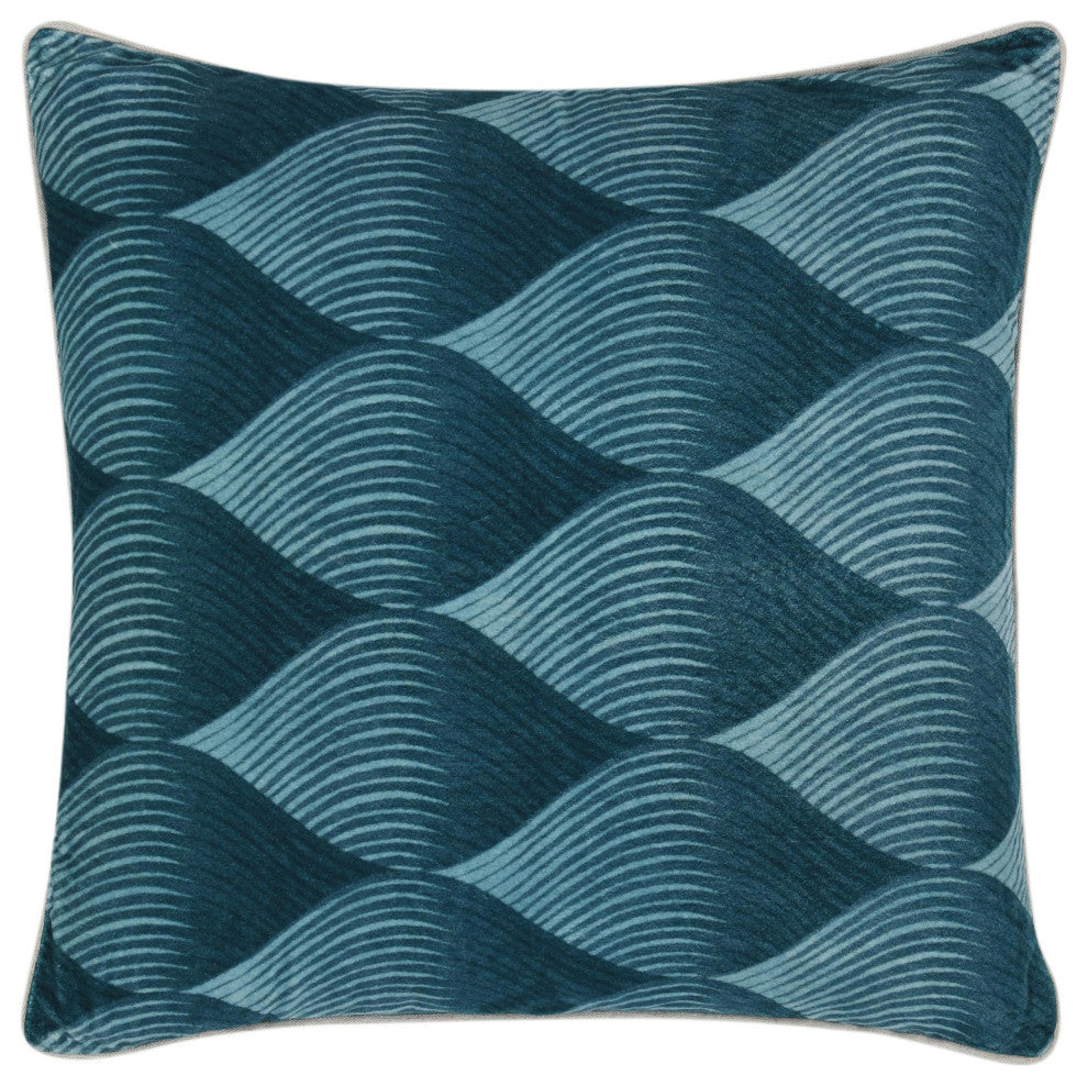 Scala 22" Cotton Velvet Fabric Throw Pillow, Blue
