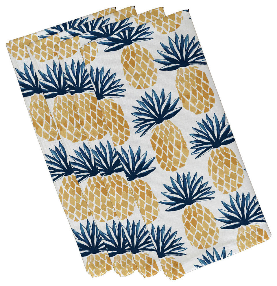 22"x22" Pineapple Stripes, Geometric Print Napkin, Blue, Set of 4