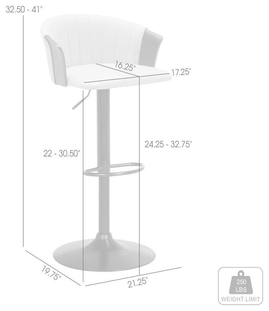 Lydia Adjustable Walnut Wood Bar Stool, Cream Faux Leather With Black Metal, Cream Faux