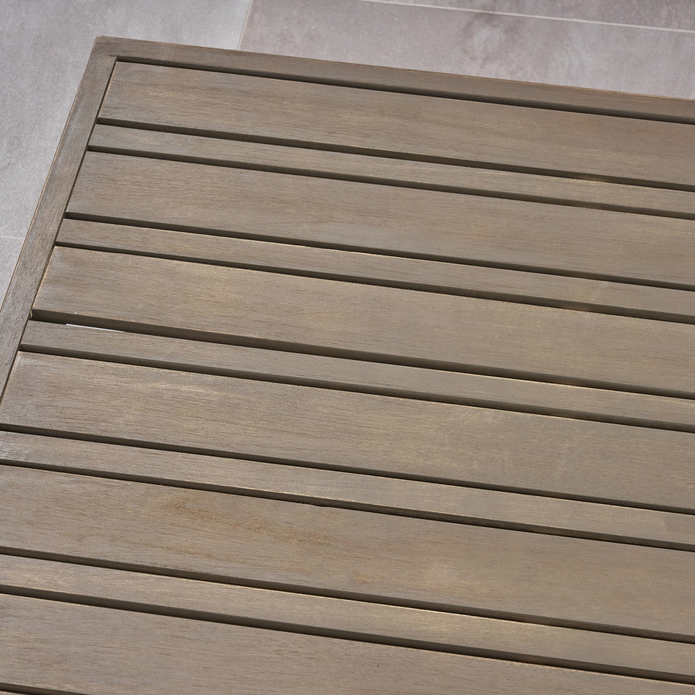 Morgan Outdoor 6 Seater Acacia Wood Sectional Sofa and Club Chair Set, Dark Gray