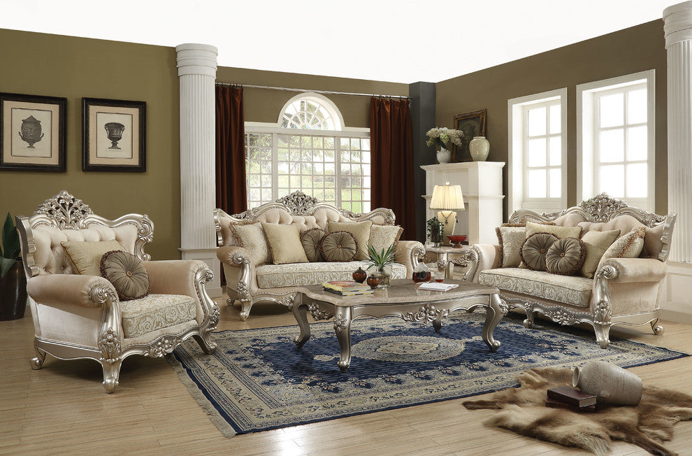 ACME Bently Chair with 2 Pillows, Fabric and Champagne