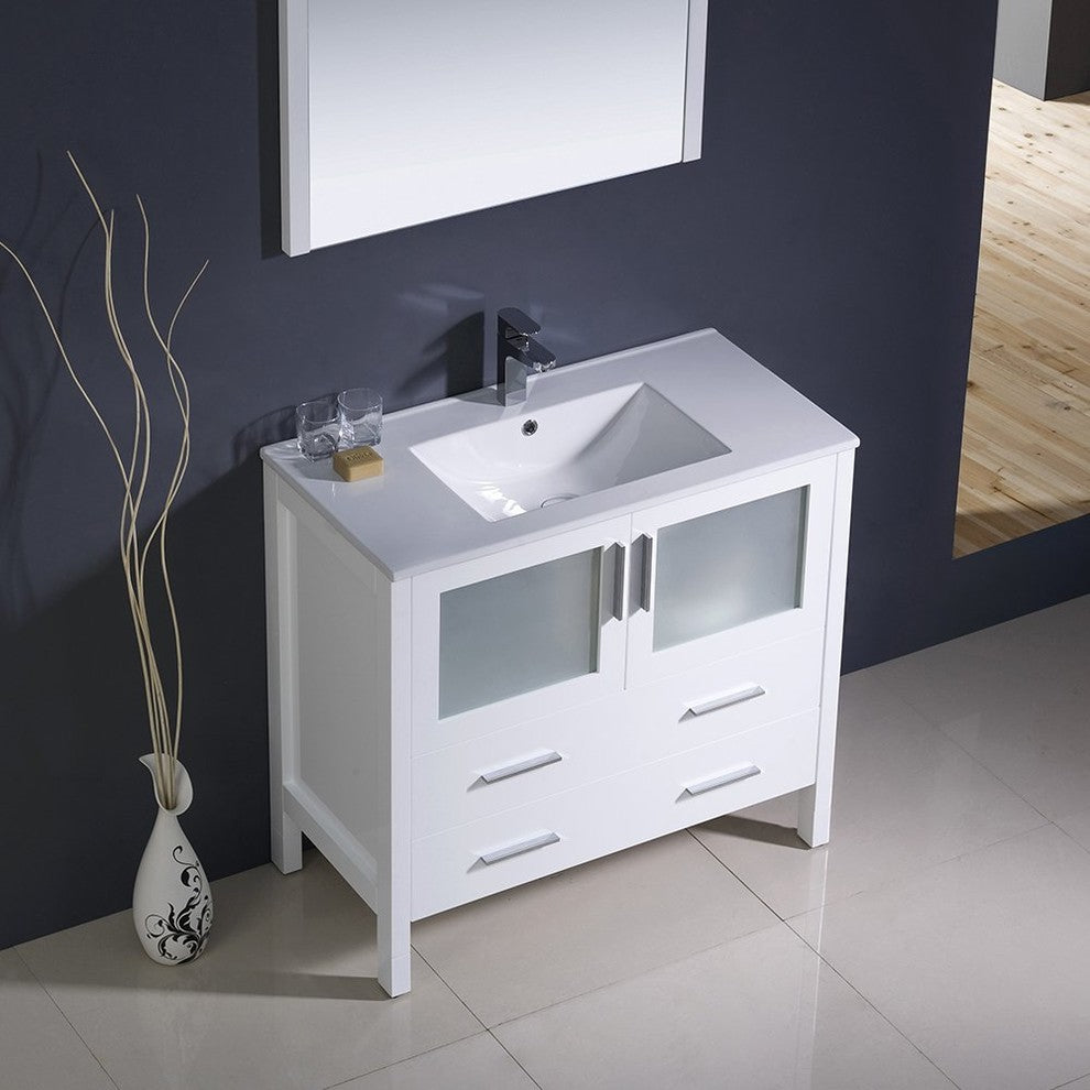 Torino 36" White Modern Bathroom Vanity With Integrated Sink, FFT3111CH