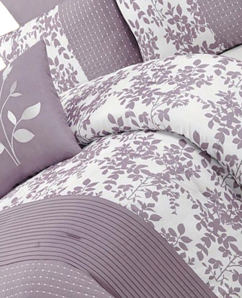 Bliss 100% Polyester 8PC Floral Bedding Set, Purple, Olympic Queen