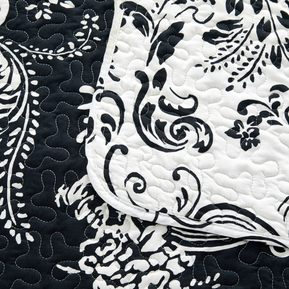 LA Boheme 5 Piece Printed Bed Spread Set, Black, Queen