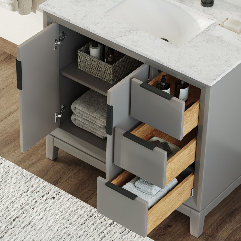 The Ezra Bathroom Vanity, Cashmere Gray, 36", Single Sink, Freestanding