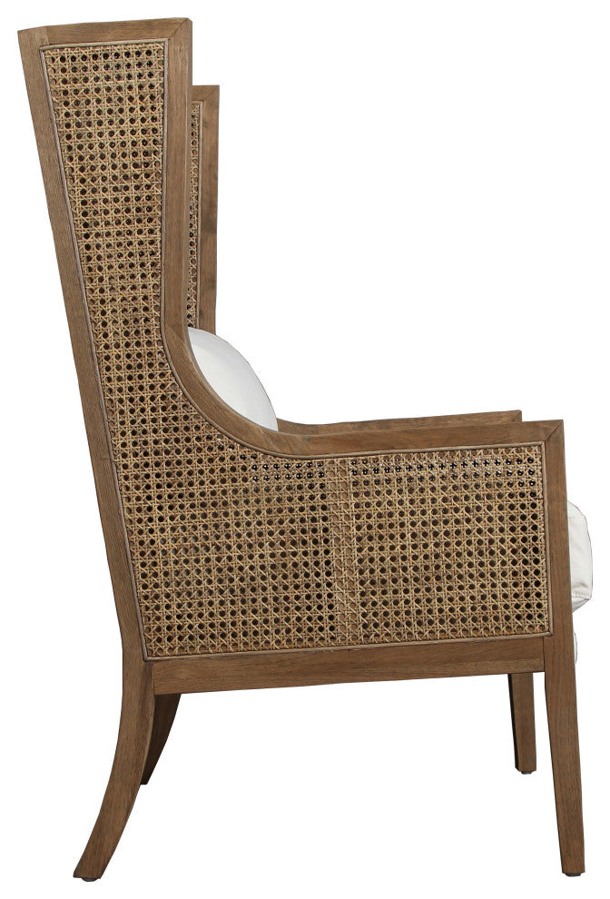 Michelle Oak and Rattan Upholstered Occasional Chair, Off-White