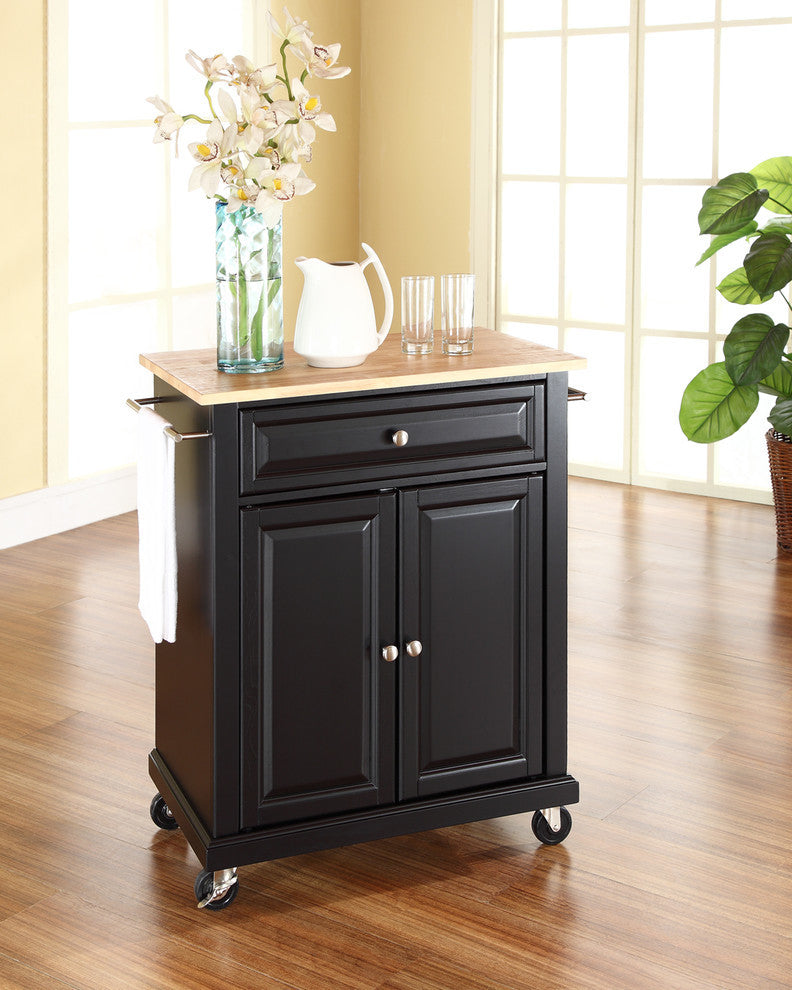 Natural Wood Top Portable Kitchen Cart, Island