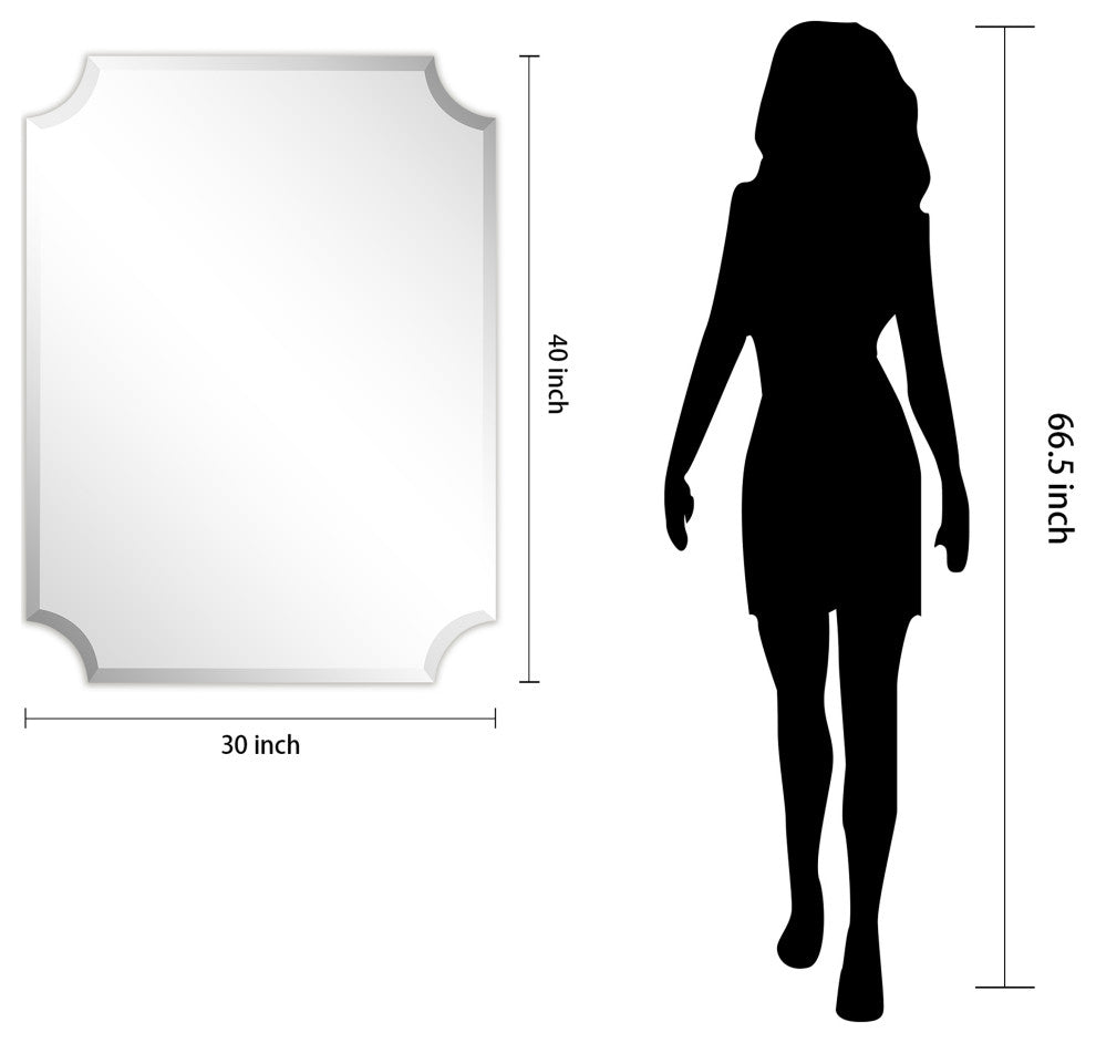Frameless Rectangle Scalloped Beveled Wall Mirror, 1" Beveled Edge, 40"x30"