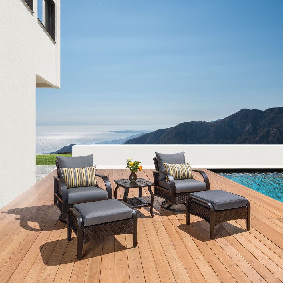 Barcelo 5 Piece Sunbrella Outdoor Patio Motion Club Seating Set, Charcoal Gray