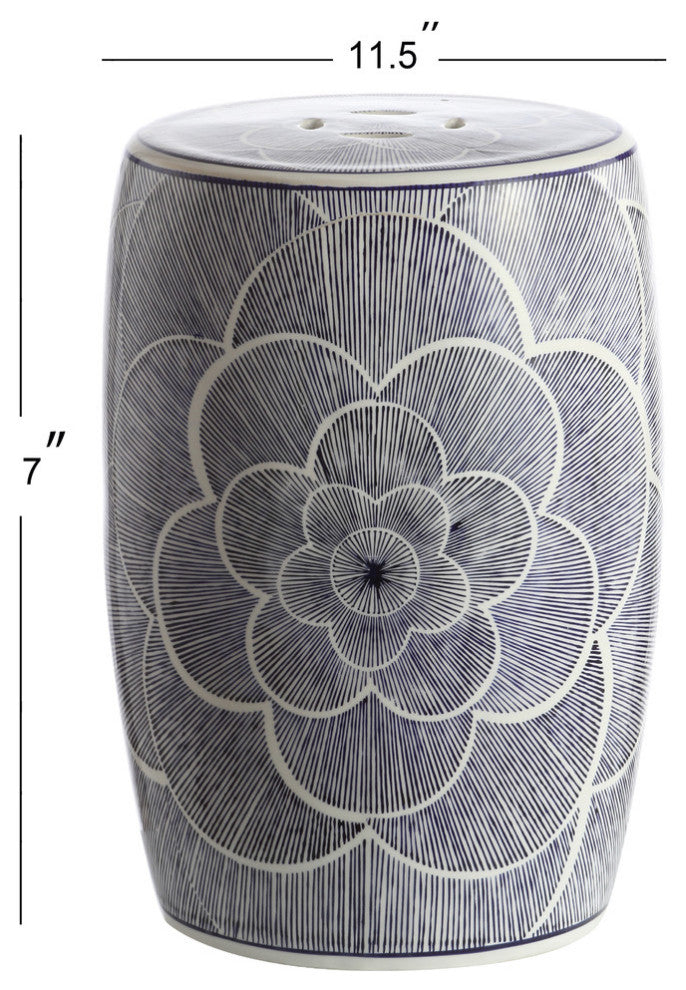 Camellia 17" Ceramic Drum Garden Stool, Blue