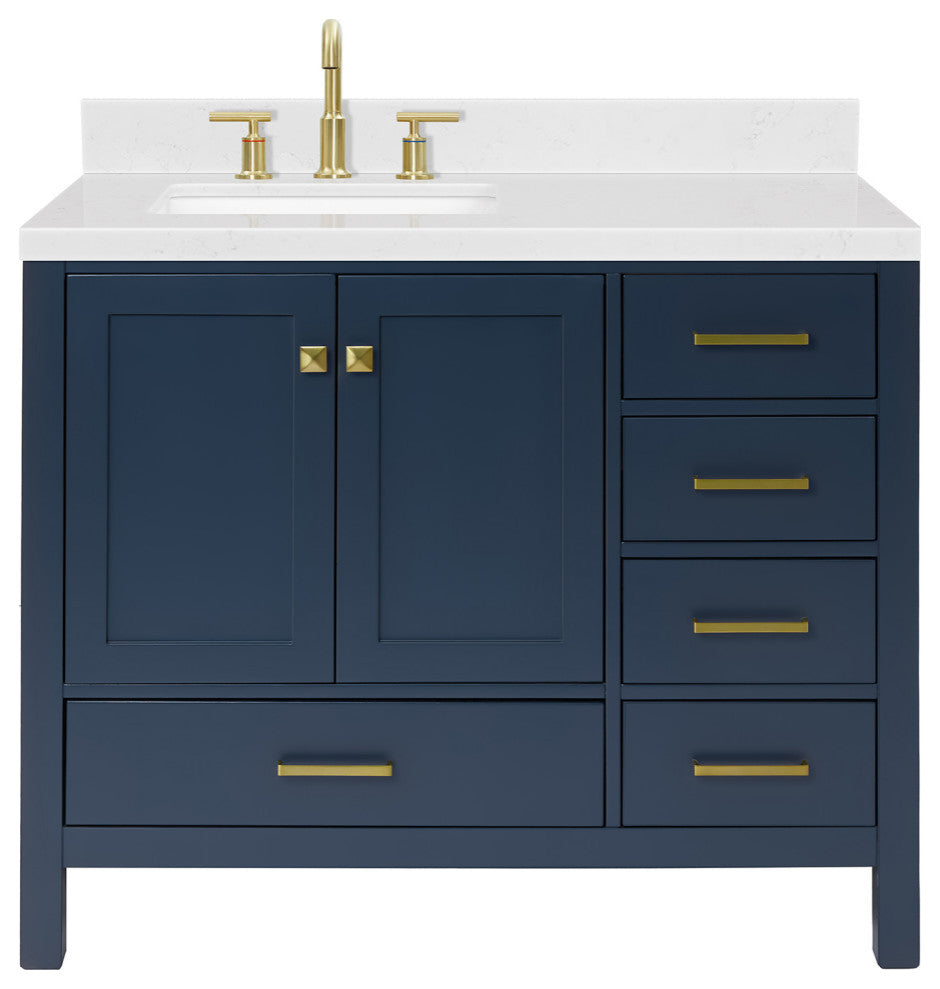 Ariel Cambridge 42" Left  Single Rectangle Sink Vanity, Carrara Quartz