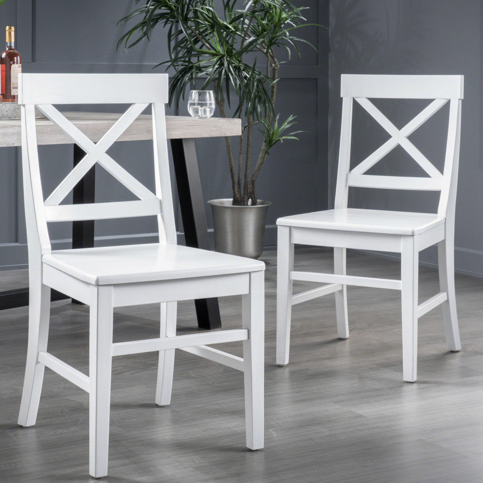 GDF Studio Truda Farmhouse Acacia Wood Dining Chairs, Set of 2, White