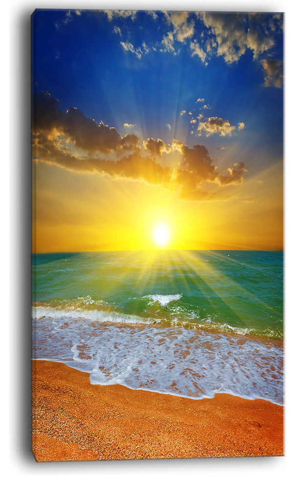 "Dramatic Seashore Sky in Yellow" Modern Beach Canvas Art Print, 20"x40"