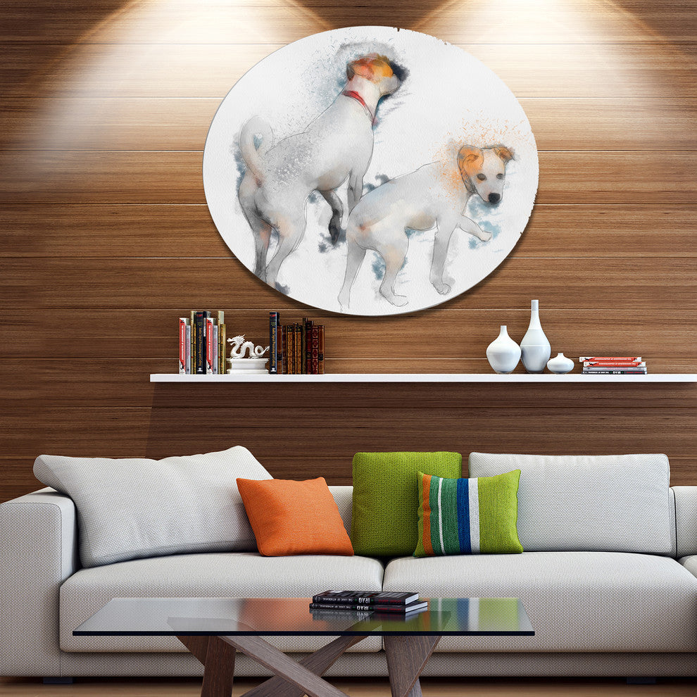 Stylish White Dogs Walking, Animal Round Wall Art, 11"