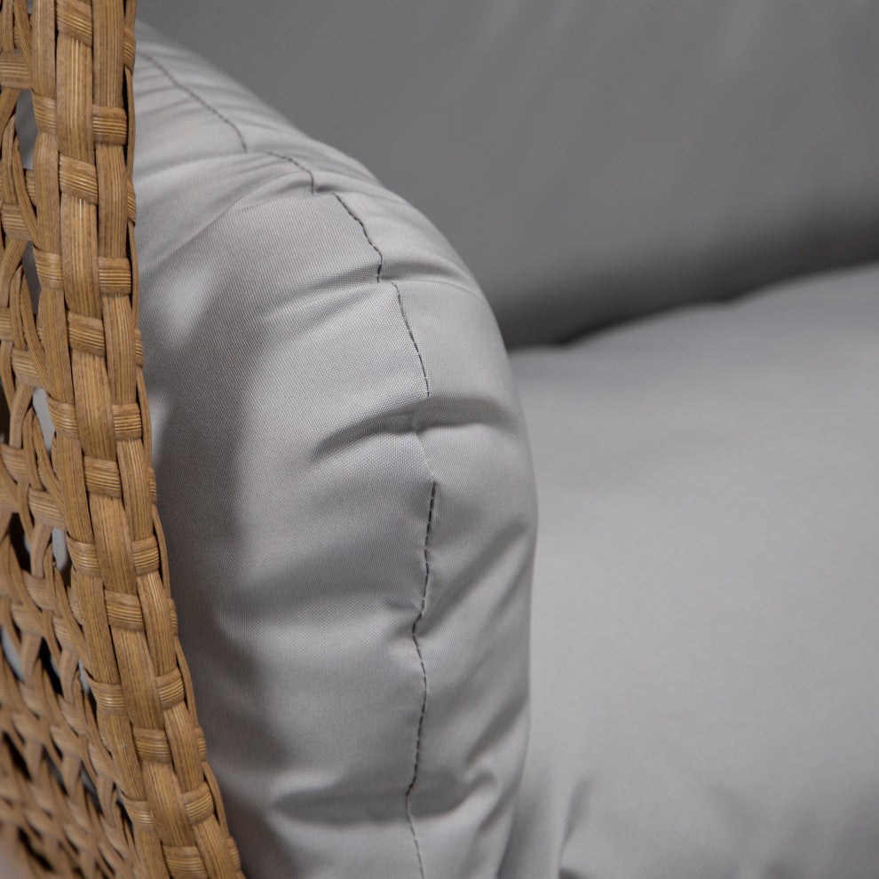 LeisureMod Mendoza Light Brown Wicker Hanging Double Egg Swing Chair, Light Gray
