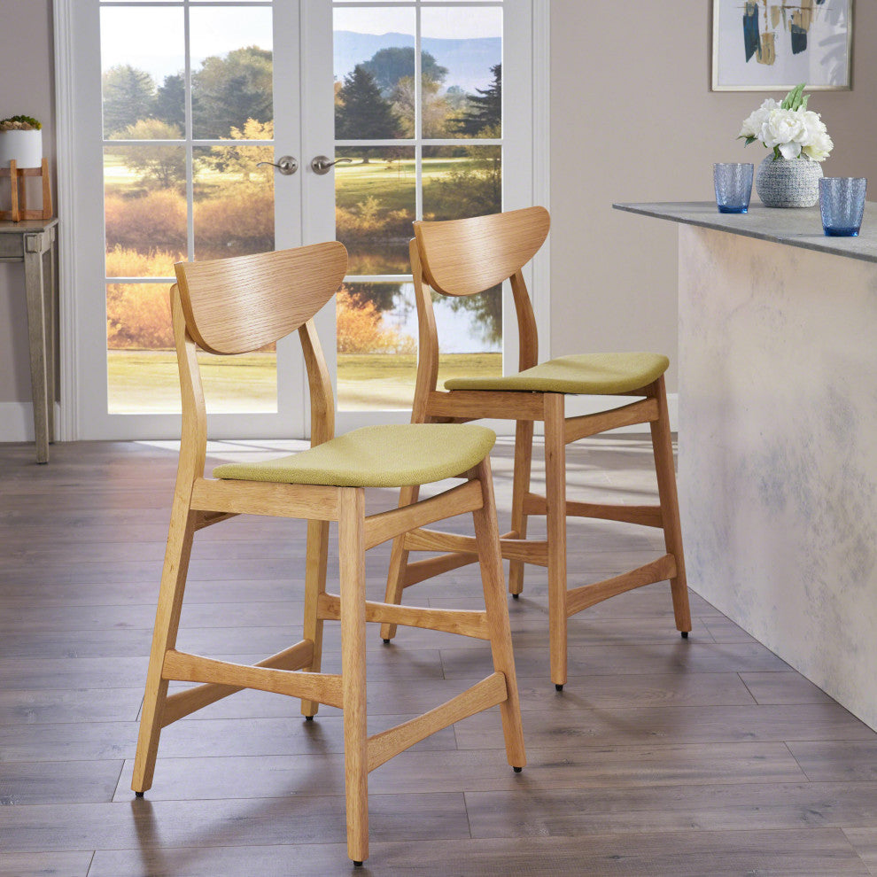 GDF Studio Molle Mid-Century Design Counter Stools, Green/Oak, Set of 2