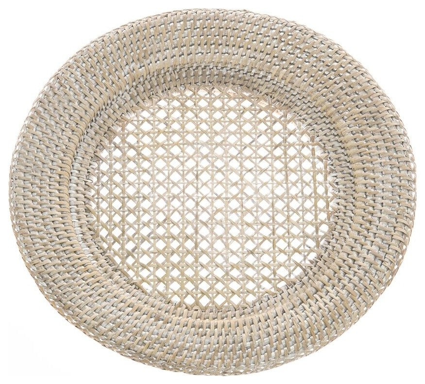Round Rattan Charger Plate, White-Wash, Set of 2