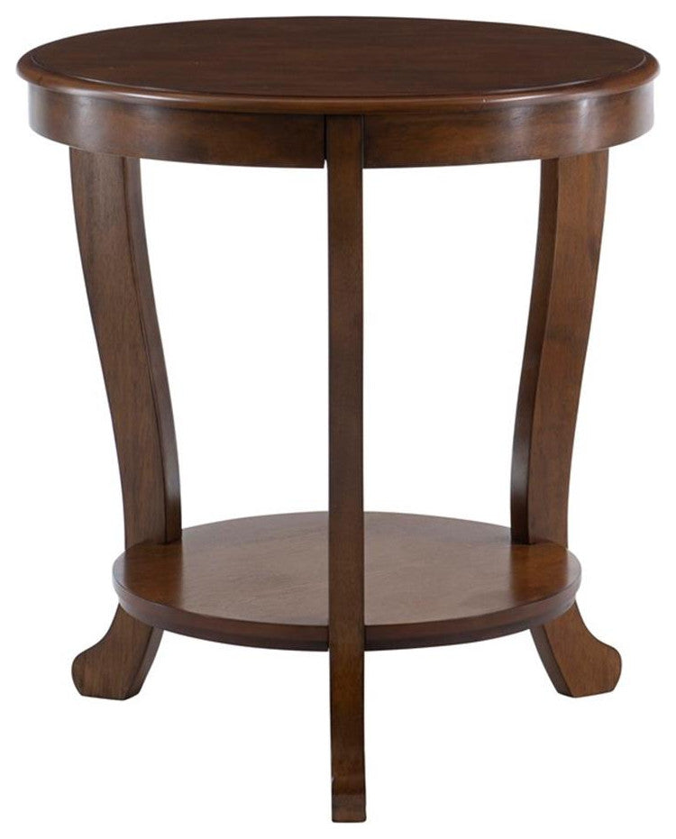 Linon Merce 22" Round Wood Side Table with Shelf in Hazelnut Brown