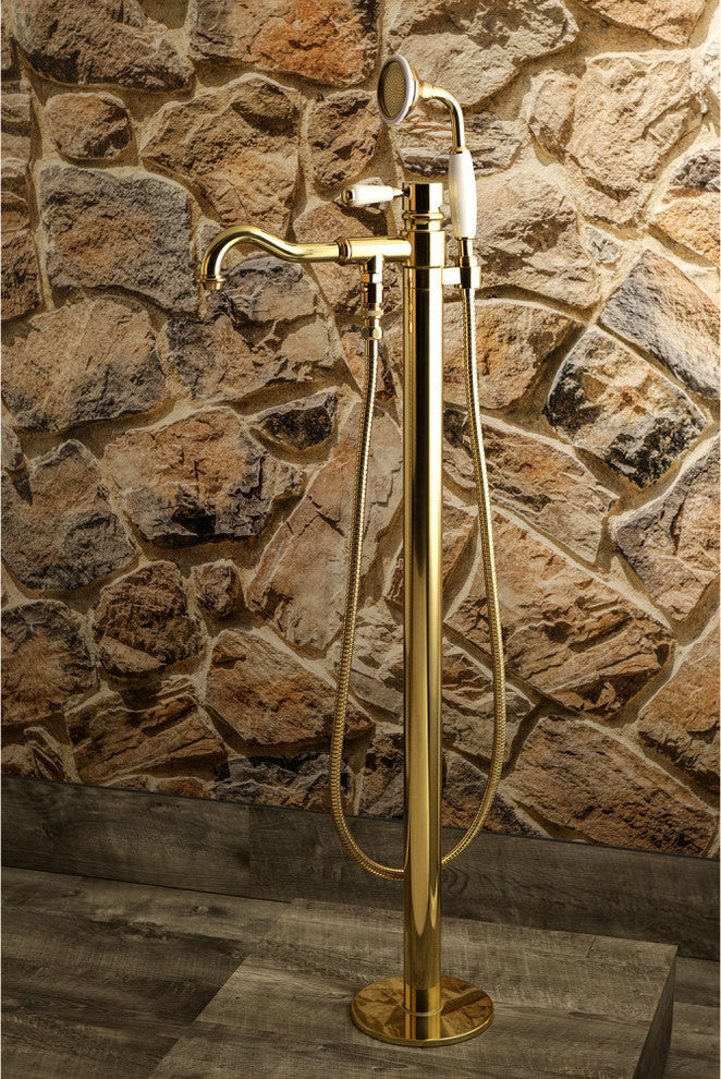 Kingston Brass Freestanding Tub Faucet With Hand Shower, Polished Brass