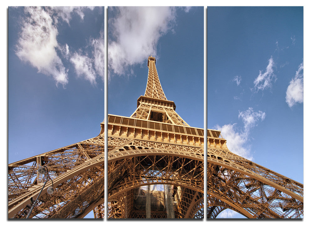 "View Paris Eiffel Tower Under Calm Sky" Metal Wall Art, 3 Panels, 36"x28"