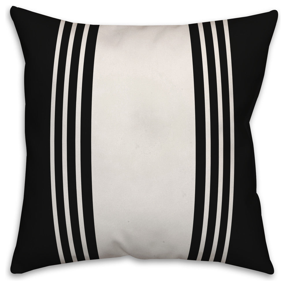 Black and White Farmhouse Stripe 16x16 Throw Pillow