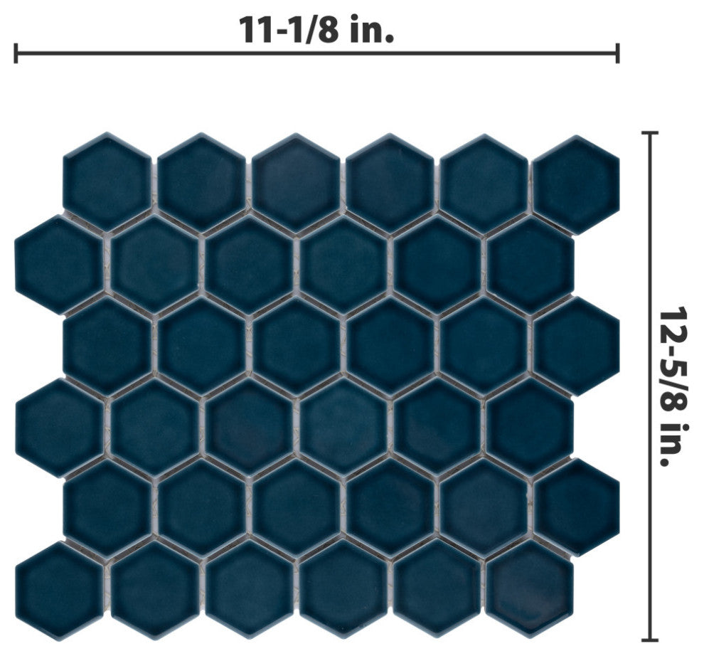 Tribeca 2" Hex Porcelain Mosaic Floor and Wall Tile, Glacier Blue