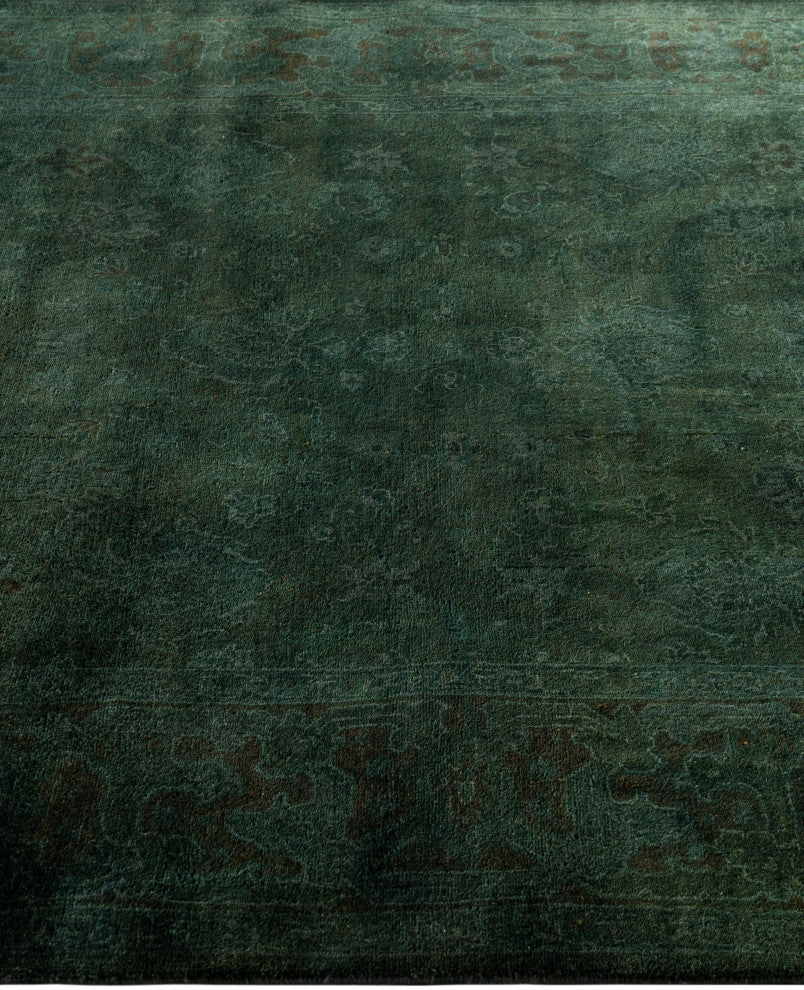 Overdyed One-of-a-Kind Hand-Knotted Area Rug Green, 4' 2" x 6' 3"