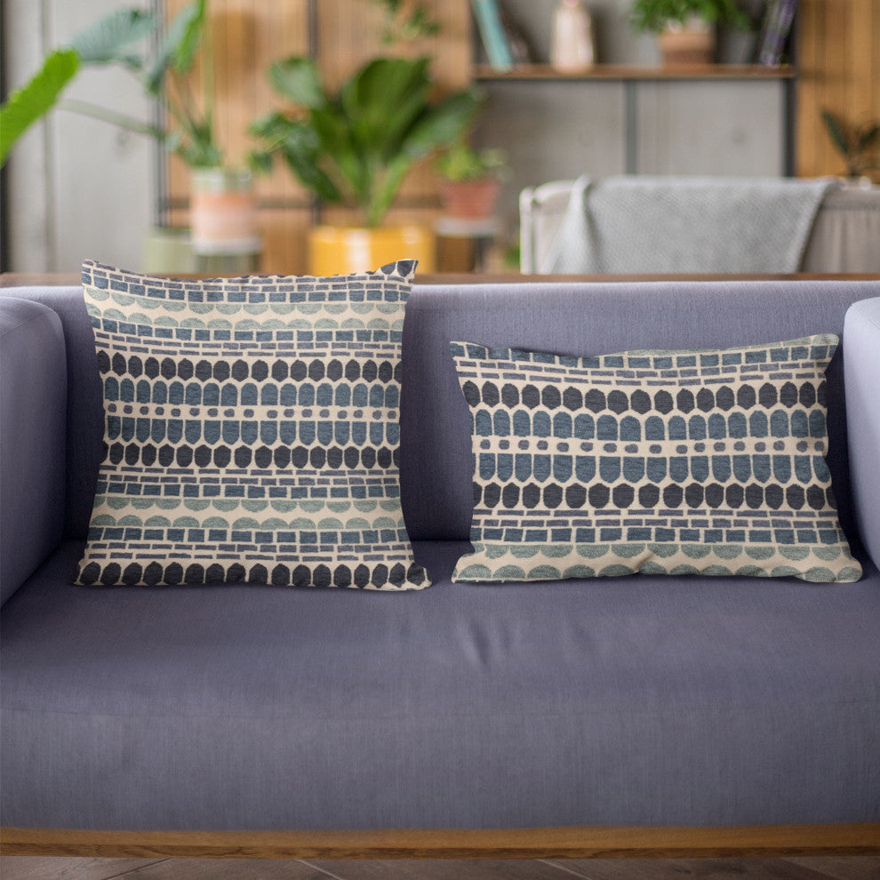 Plutus Blue Harmony Border Luxury Throw Pillow, 20"x36"