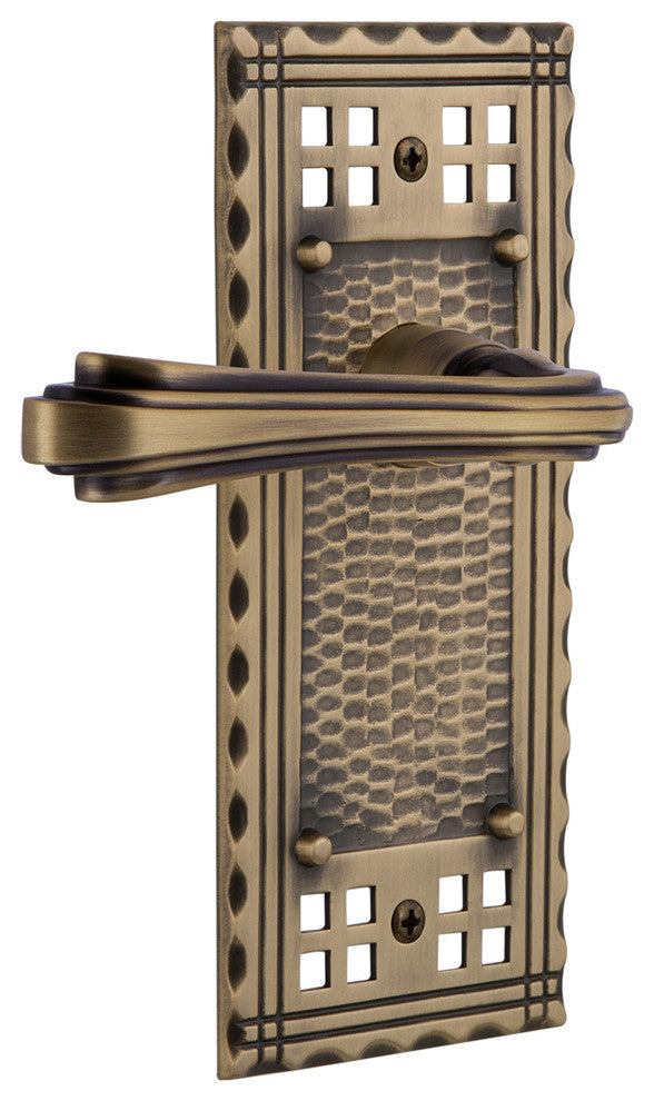 Craftsman Plate With Fleur Lever, Antique Brass, Passage, Non-Handed