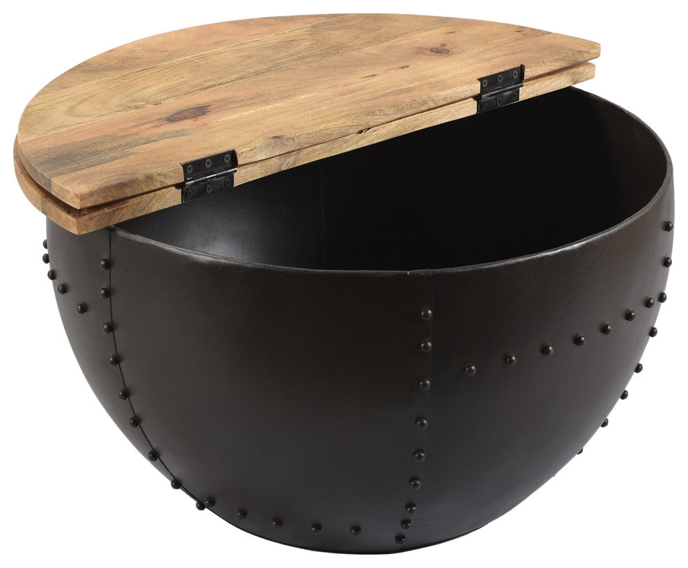 Parquet Handcrafted Modern Industrial Mango Wood and Iron Coffee Table