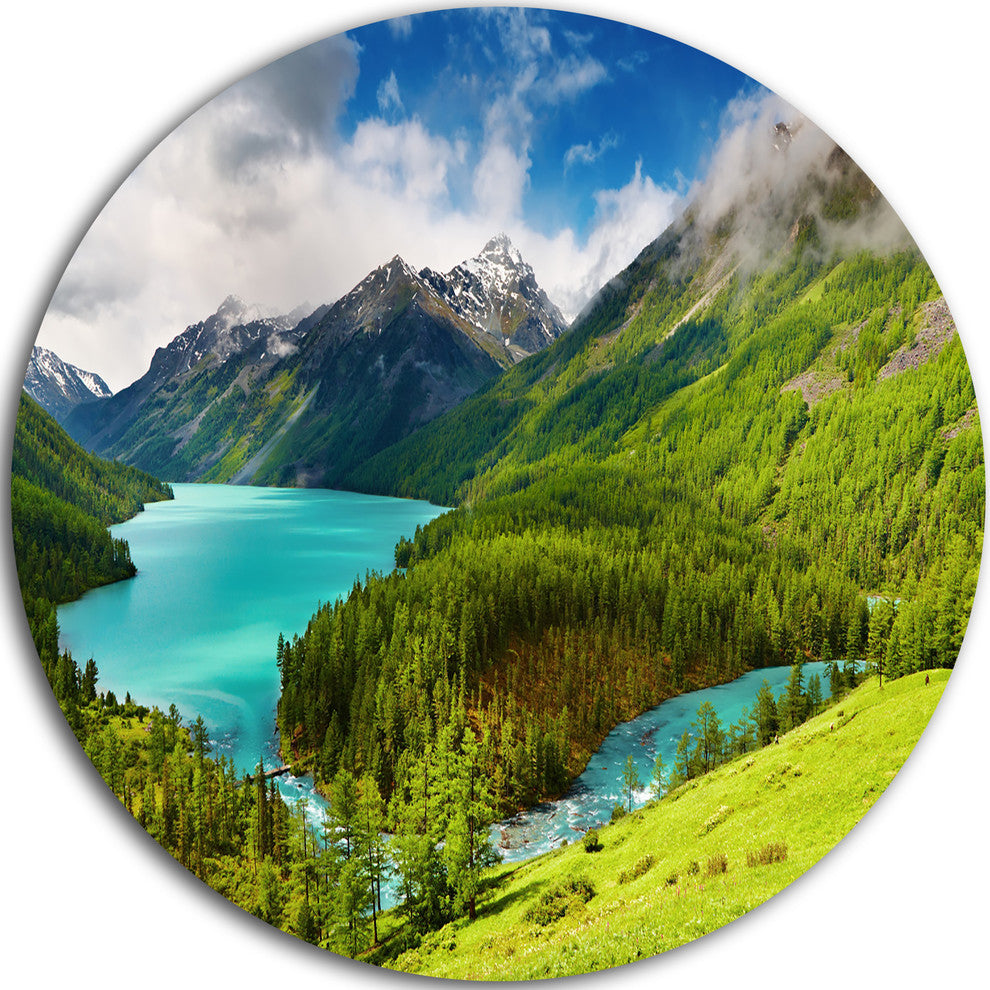 Lake Amidst Lush Greenery, Photography Round Metal Wall Art, 38"