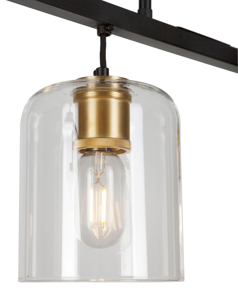 4-Light Linear Chandelier, Black and Soft Gold