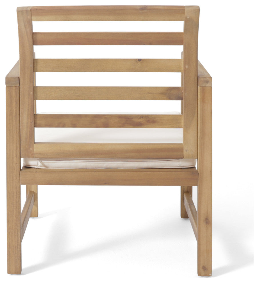 Emilano Outdoor Acacia Wood Club Chair with Water Resistant Cushions, Set of 2