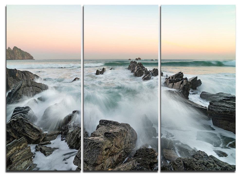 "Bay of Beaky Vibrant White Waves" Metal Wall Art, 3 Panels, 36"x28"