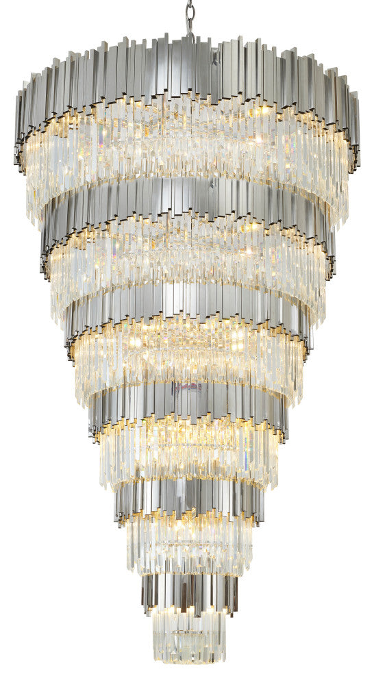 D60" 6-Tier Chrome Frame Chandelier With Clear Hanging Crystals
