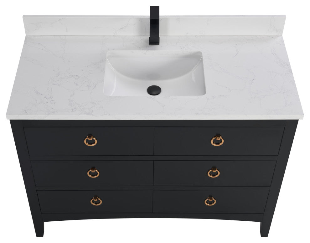 Legion Furniture WS2518 Series Bathroom Sink Vanity, Tricorn Black, 48", Artificial Stone Top, Single Sink