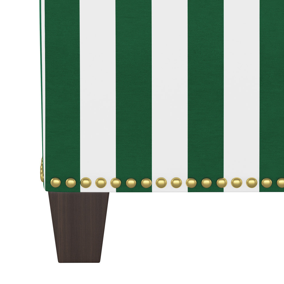 Quinn Square Nail Button Ottoman, Canopy Stripe Emerald