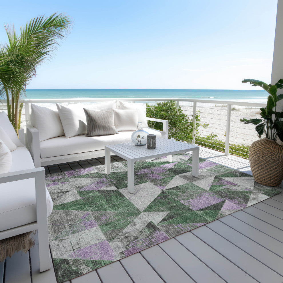 Machine Washable Indoor/Outdoor Chantille ACN1888 Emerald 3' x 5' Rug
