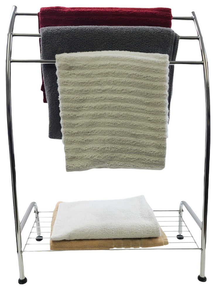 Freestanding Curved 3 Towels Stand with Shelf Chromed Metal
