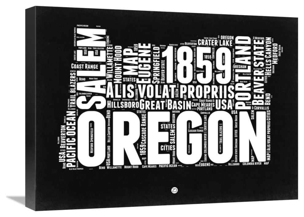 "Oregon Black and White Map" Fine Art Print