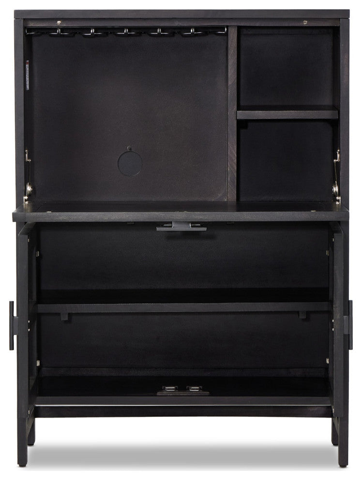 Caprice Bar Cabinet Black Natural Cane, Black Wash Mango, Gunmetal